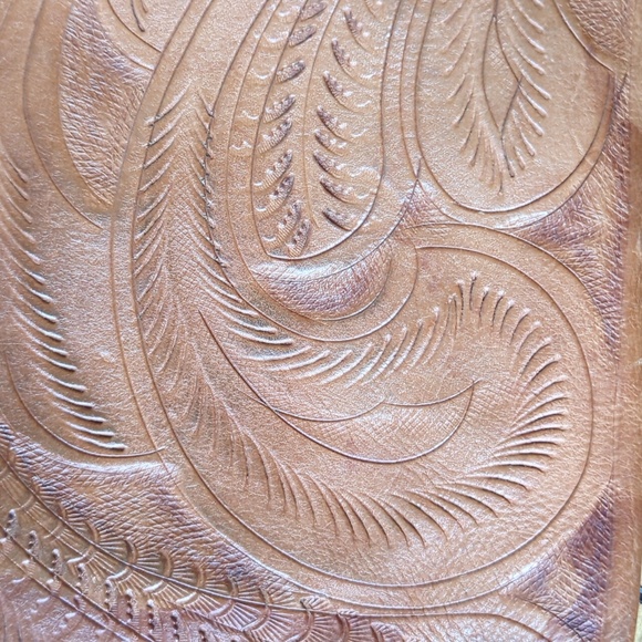 Leather Crossbody Patterned Bag, Tan & Maroon - Picture 6 of 11